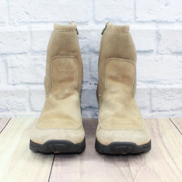 LL BEAN Tan Suede Fleece Zip Primaloft Insulated Boots Size 10.5 M - Picture 4 of 11